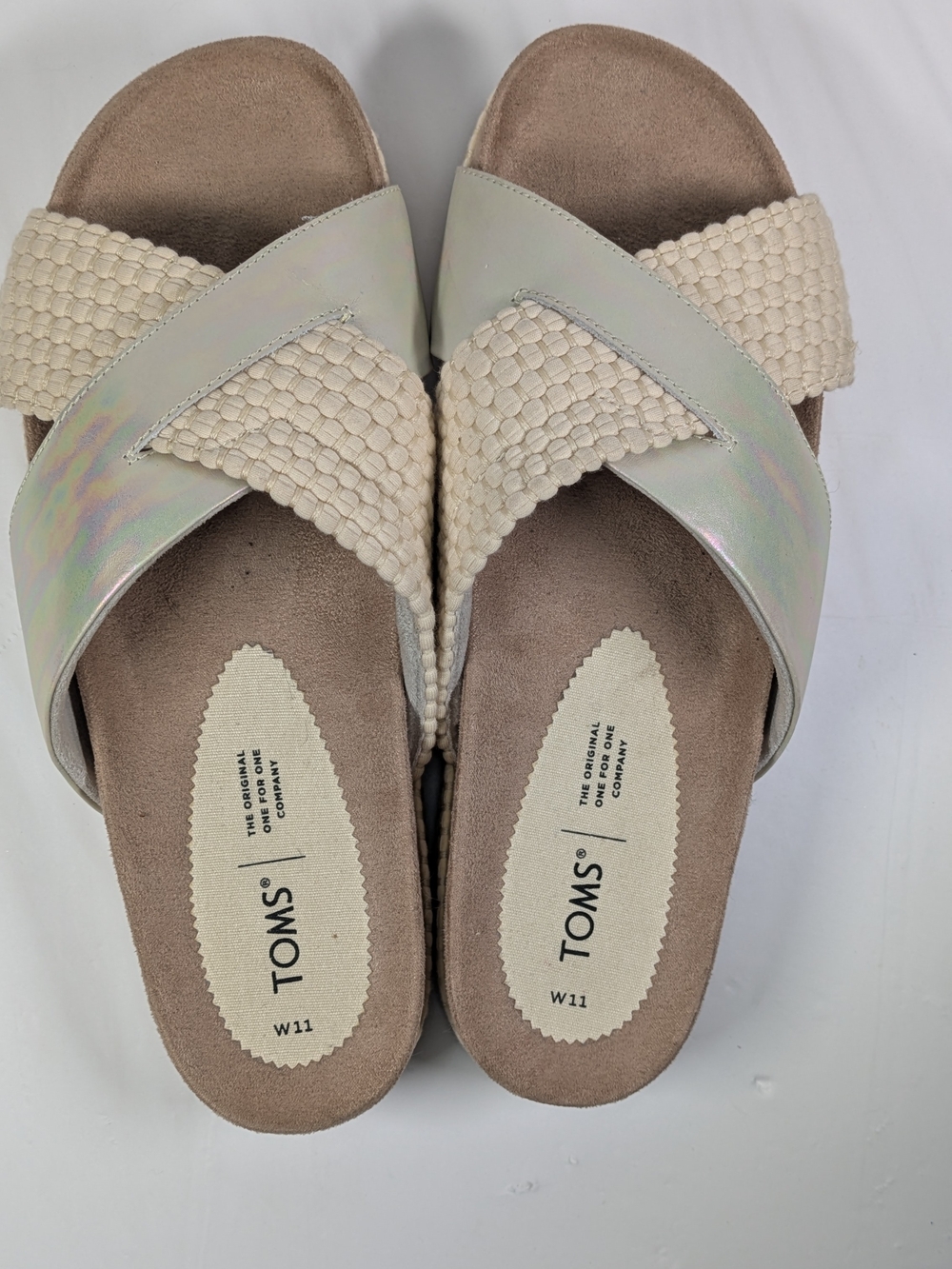 TOMS Women's Cream Crossband Slide Sandals